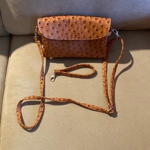 Brown ostrich look small shoulder Bag Purse